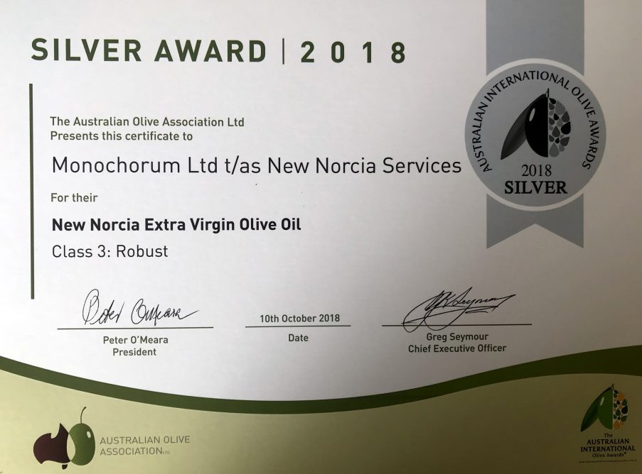 New Norcia Olive Oil awarded Silver Medal